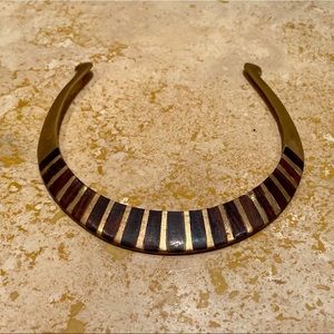 Vintage bronze and wood choker necklace
